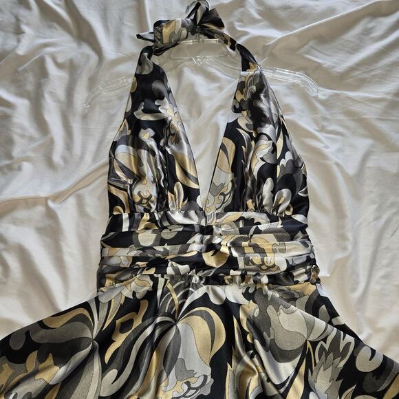 FAUST Paris Designer Geometric Halter Midi Dress Satin Size XS/S Satin EUC - Picture 3 of 9